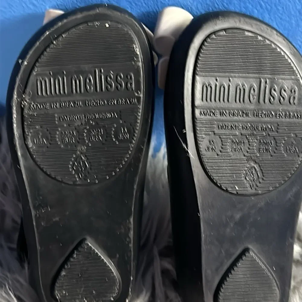 Mini Melissa Kids Girls Black Ultrafi Bow Ll Mary Jane Shoes Peep Toe Size 7